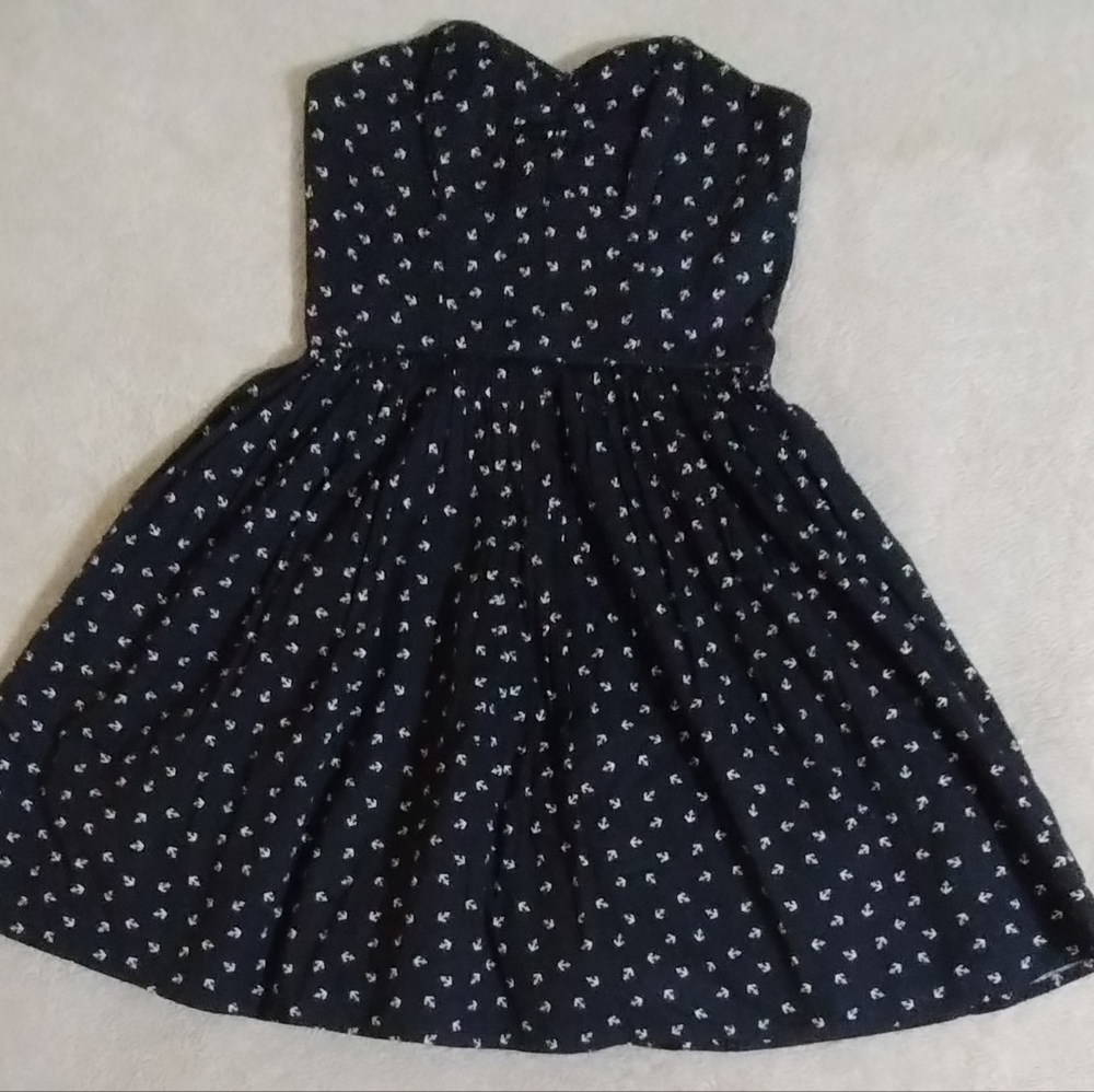 Jack Wills Size 4 Blue and White Anchor Print Mini Dress
